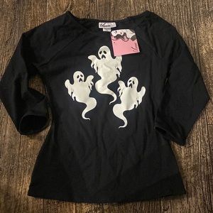 VIXEN BY MICHELINE PITT GHOST 3/4 SLEEVE HALLOWEEN TOP NEW